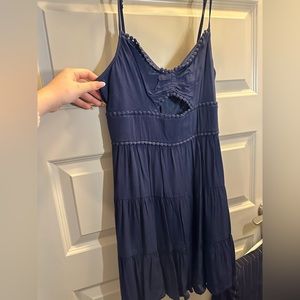 Short blue, baby doll style dress.